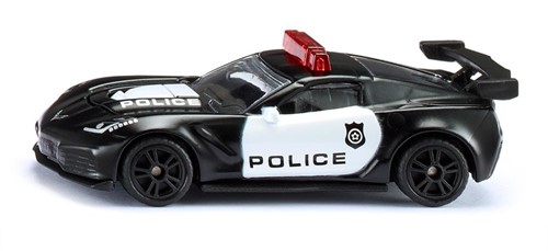 Siku Chevrolet Corvette ZR1 Police metaal/kunststof zwart/wit motorkap kan open Amerikaanse politieauto-2