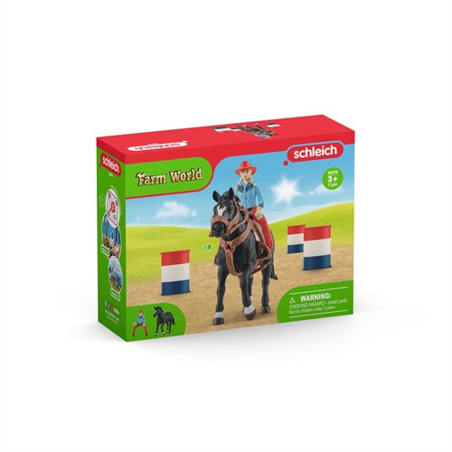 Schleich Farm World Barrel racing met cowgirl-3