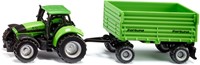 Siku DEUTZ-FAHR-trekker met 2-assige Fortuna-aanhanger speelgoedtractor metaal/kunststof groen afneembare cabine kiepbak aanhanger met rubberen lichtlopende wielen trekhaak-2