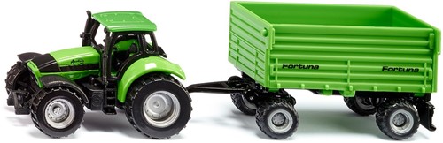 Siku DEUTZ-FAHR-trekker met 2-assige Fortuna-aanhanger speelgoedtractor metaal/kunststof groen afneembare cabine kiepbak aanhanger met rubberen lichtlopende wielen trekhaak-2