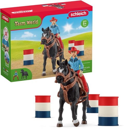 Schleich Farm World Barrel racing met cowgirl-2