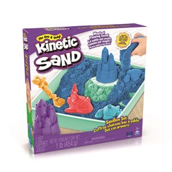 Kinetic Sand - Zandbak-Set Met 454 gram Blauw Speelzand Opbergzandbak 4 Vormen En Gereedschap
