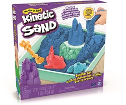 Kinetic Sand - Zandbak-Set Met 454 gram Blauw Speelzand Opbergzandbak 4 Vormen En Gereedschap