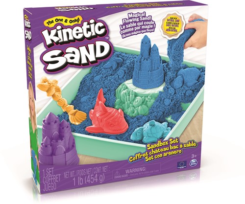 Kinetic Sand - Zandbak-Set Met 454 gram Blauw Speelzand Opbergzandbak 4 Vormen En Gereedschap