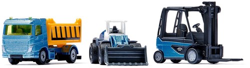 Siku cadeauset bouwplaats incl. vrachtwagen heftruck wiellader 6 pallets 2 verkeersborden metaal/kunststof geel/blauw bewegende delen-3