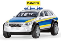 Siku politiewagen Mercedes-Benz E-klasse All Terrain 4x4² politiespeelgoed 1:50 metaal/plastic blauw/wit incl. waarschuwingsbord met stickers opklapbare motorkap en achterklep-2