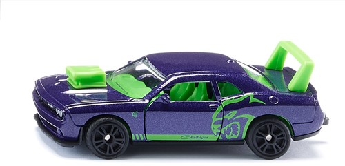 Siku Dodge Challenger SRT Hellcat Custom speelgoedauto metaal/kunststof pruimblauw deuren die open kunnen luxe lakwerk gedetailleerd ontwerp trekhaak-2