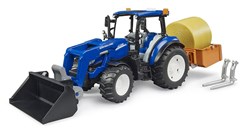 Bruder New Holland T5.120 met FL, laadbak, vorken+1ronde baal