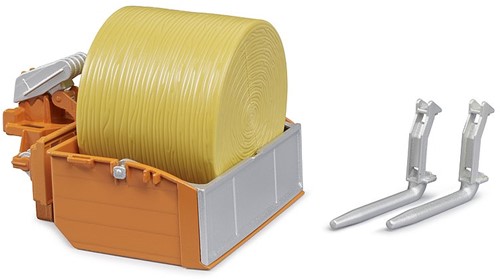 Bruder Accessoire: Tractor laadbak met vorken + 1 ronde baal