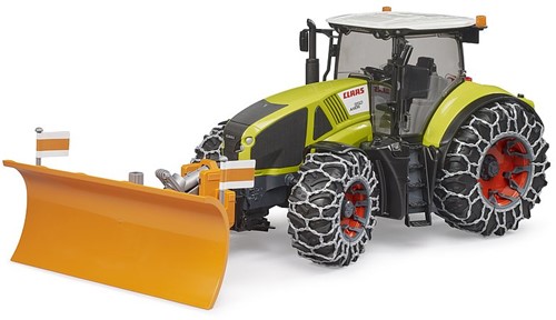 Bruder Claas Axion 950 met sneeuwkettingen en ploegblad