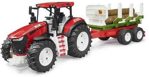 Bruder ROADMAX Tractor met bosbouwaanhanger en 3 boomstammen