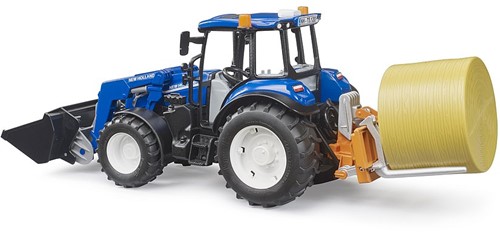 Bruder New Holland T5.120 met FL, laadbak, vorken+1ronde baal-2