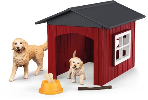 Schleich Farm World Dog Kennel With Golden Retrievers
