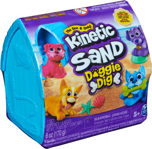 Kinetic Sand - Hondje Met Schat Speelset - Multifunctioneel Verrassingsgereedschap In De Vorm Van Een Hond - 170 gram Strandzand En Opbergbak Voor Speelzand