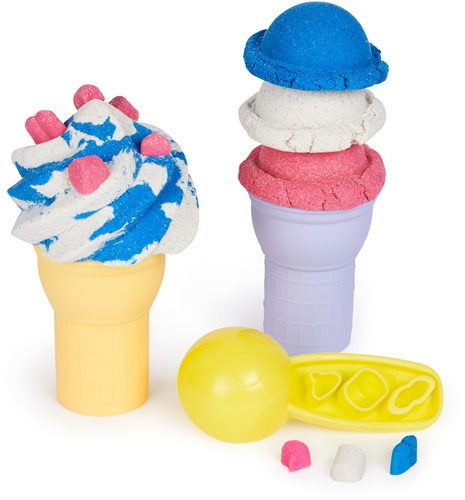 Kinetic Sand - Softijsjes Speelset Met 396 gram Speelzand In Blauw Roze En Wit - 2 Ijshoorntjes En 2 Stuks Gereedschap-2