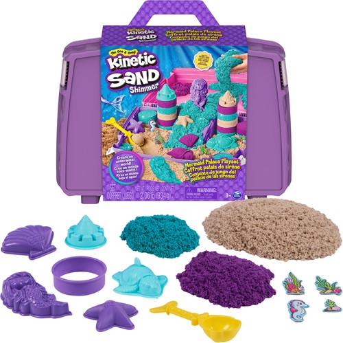 Kinetic Sand - Shimmer, Opvouwbare Meermin Zandbak-Speelset Met 907 gram Glinsterend Speelzand In 3 Kleuren, 6 Mallen En 1 Schep
