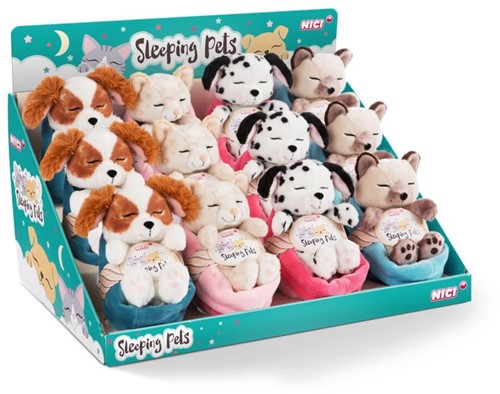 NICI - Assortiment knuffel Sleeping Pets 12cm 4 Designs 12st in display