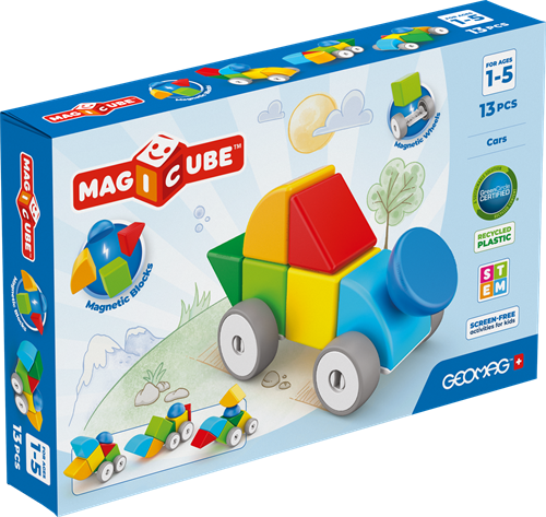 Geomag Magicube Cars Recycled 13-delig | Magnetisch voertuigspeelgoed 1-5 jaar