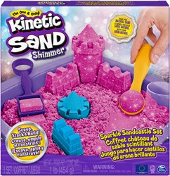 Kinetic Sand - Shimmer, Zandkasteel-Set Met 453 gram Roze Glinsterend Speelzand 3 Vormpjes En 2 Stuks Gereedschap