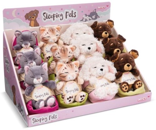 NICI - Assortiment knuffel Sleeping Pets 12cm 4 Designs 12st in display GROEN