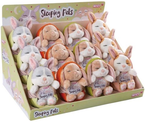 NICI - Assortiment knuffel Sleeping Pets Konijntjes 12cm 4 Designs 12st in display