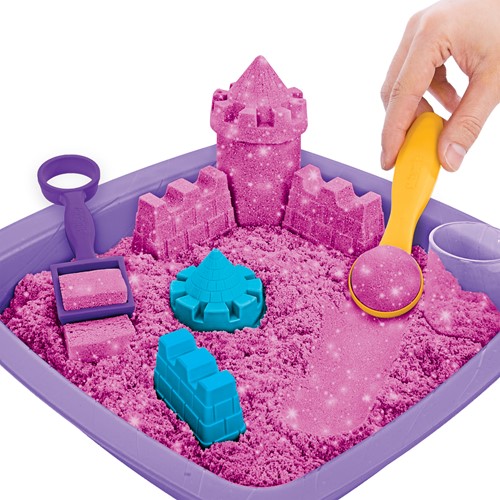 Kinetic Sand - Shimmer, Zandkasteel-Set Met 453 gram Roze Glinsterend Speelzand 3 Vormpjes En 2 Stuks Gereedschap-3