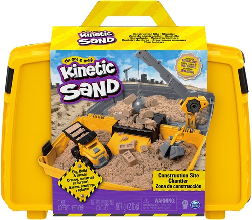 Kinetic Sand - Bouwplaats-Speelset met Kiepwagen Kraan met Sloopkogel Emmer en 907 gram Speelzand